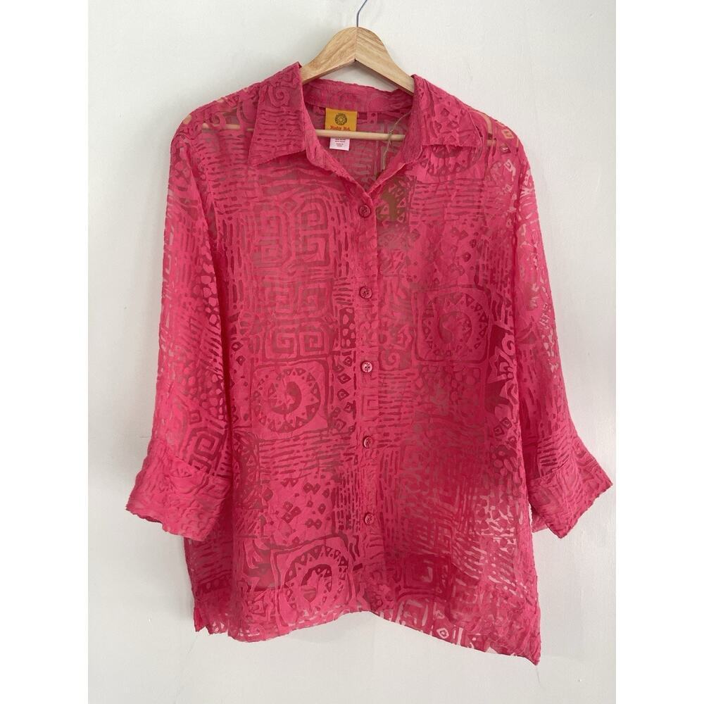 Ruby Rd Womens Pink Lace Burnout Sheer Top Size 12 Beach Cover Up Vacation